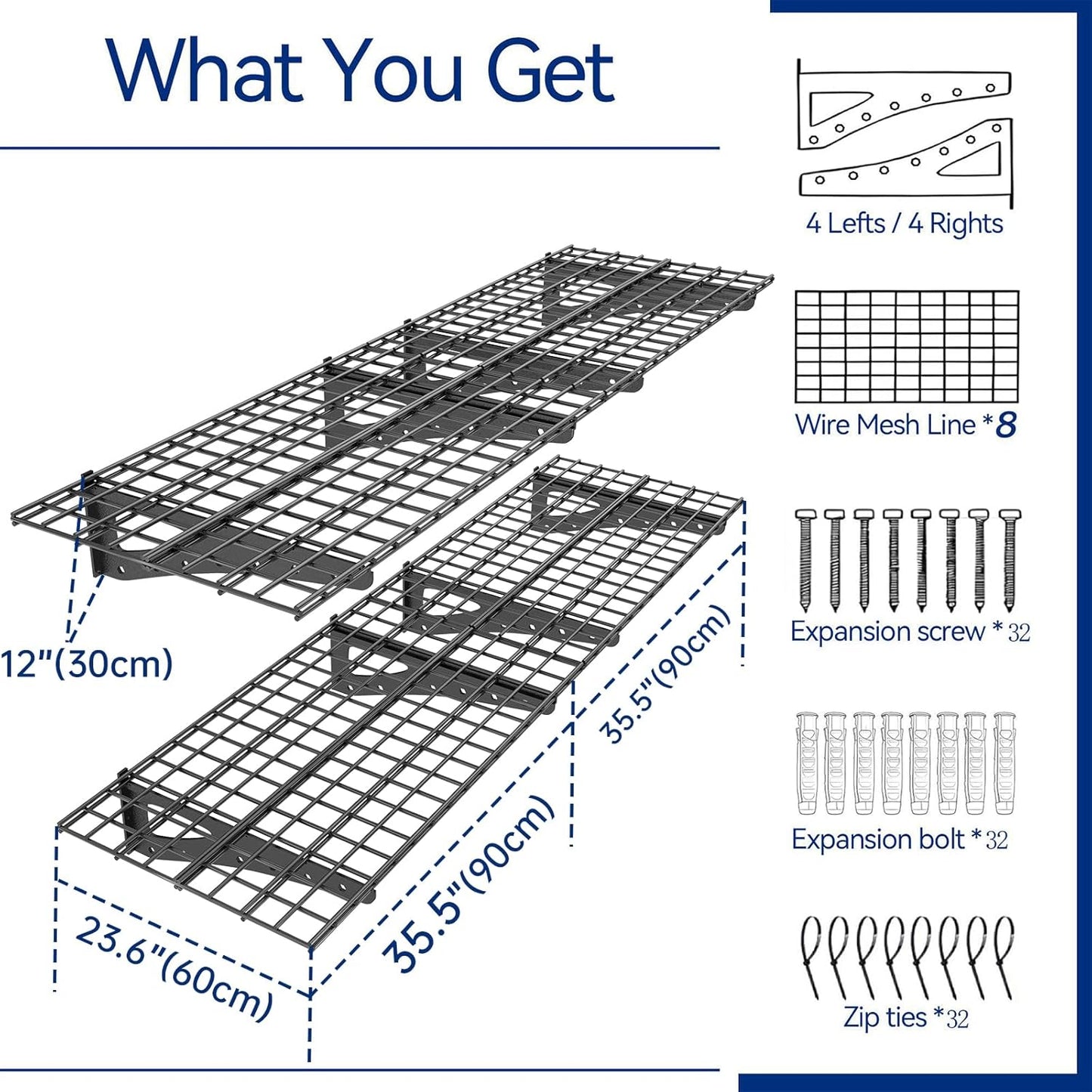 2-Pack Garage Wall Shelving, 2x6ft Walls Shelf Storage Rack, Sturdy Walls Shelves for 1200 LBS, Black, Heavy Duty Garage Shelving Wall Mounted for Storeroom, Kitchens and Basement, 70.86" x 23.6"