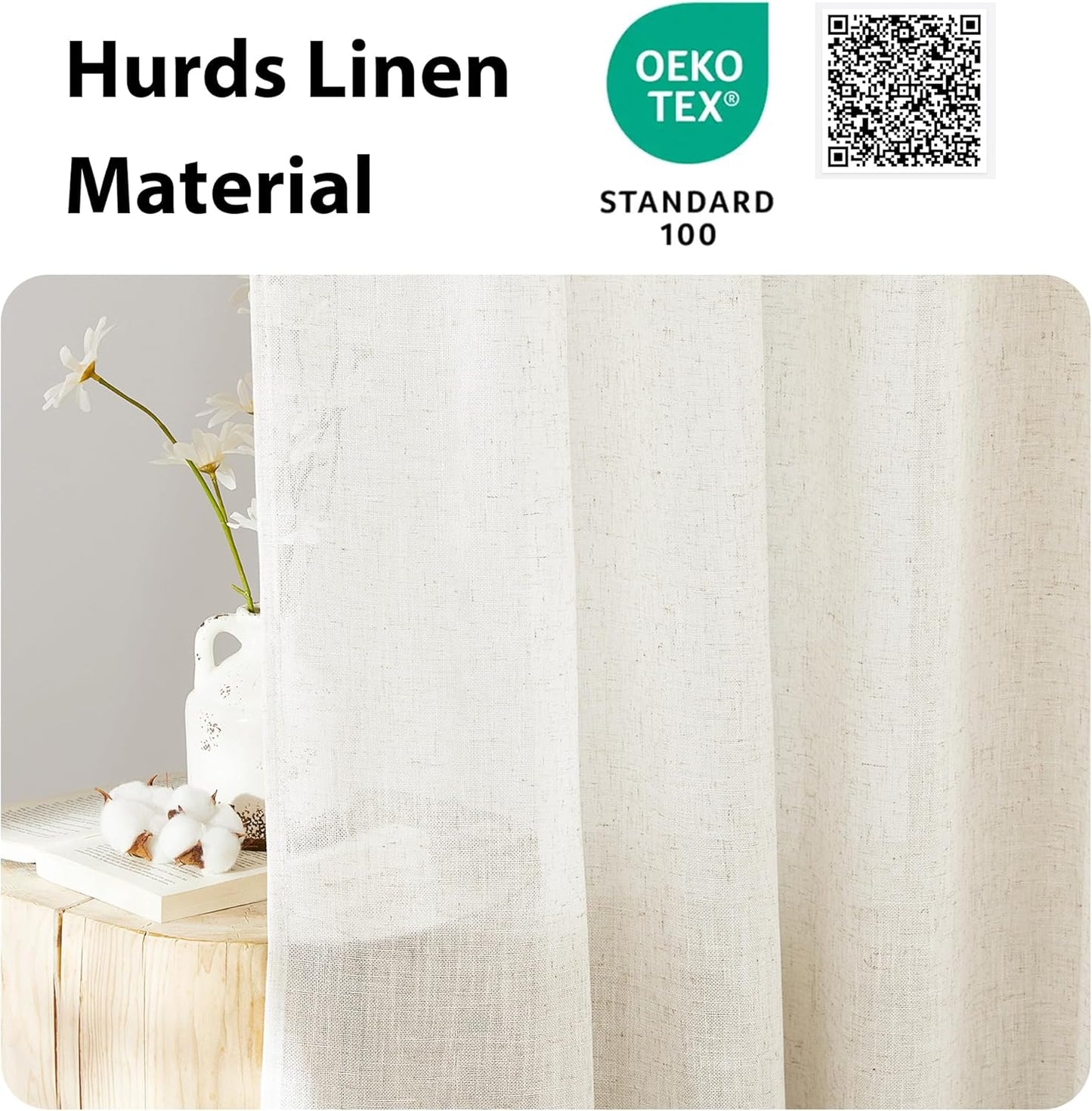 NICETOWN 80 inches Sidelight Door Curtains for French Door Linen Sheer Window Panels for Kitchen Patio Glass Adjuatble Curtains with Tieback, 26 x 80 Inches, 1 Panel, Linen