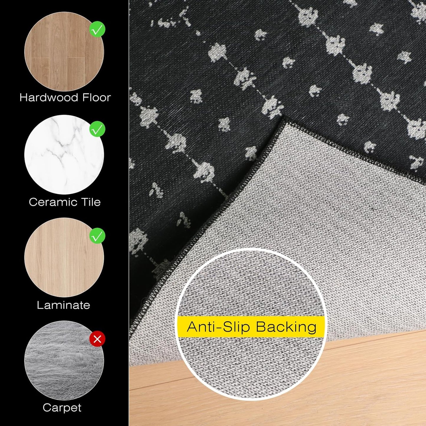 Office Chair Mat for Hardwood & Tile Floors, 55" x 36" Desk Chair Mat, Non-Slip Floor Protector for Rolling Chairs, Machine Washable Area Rug for Home Office, Black