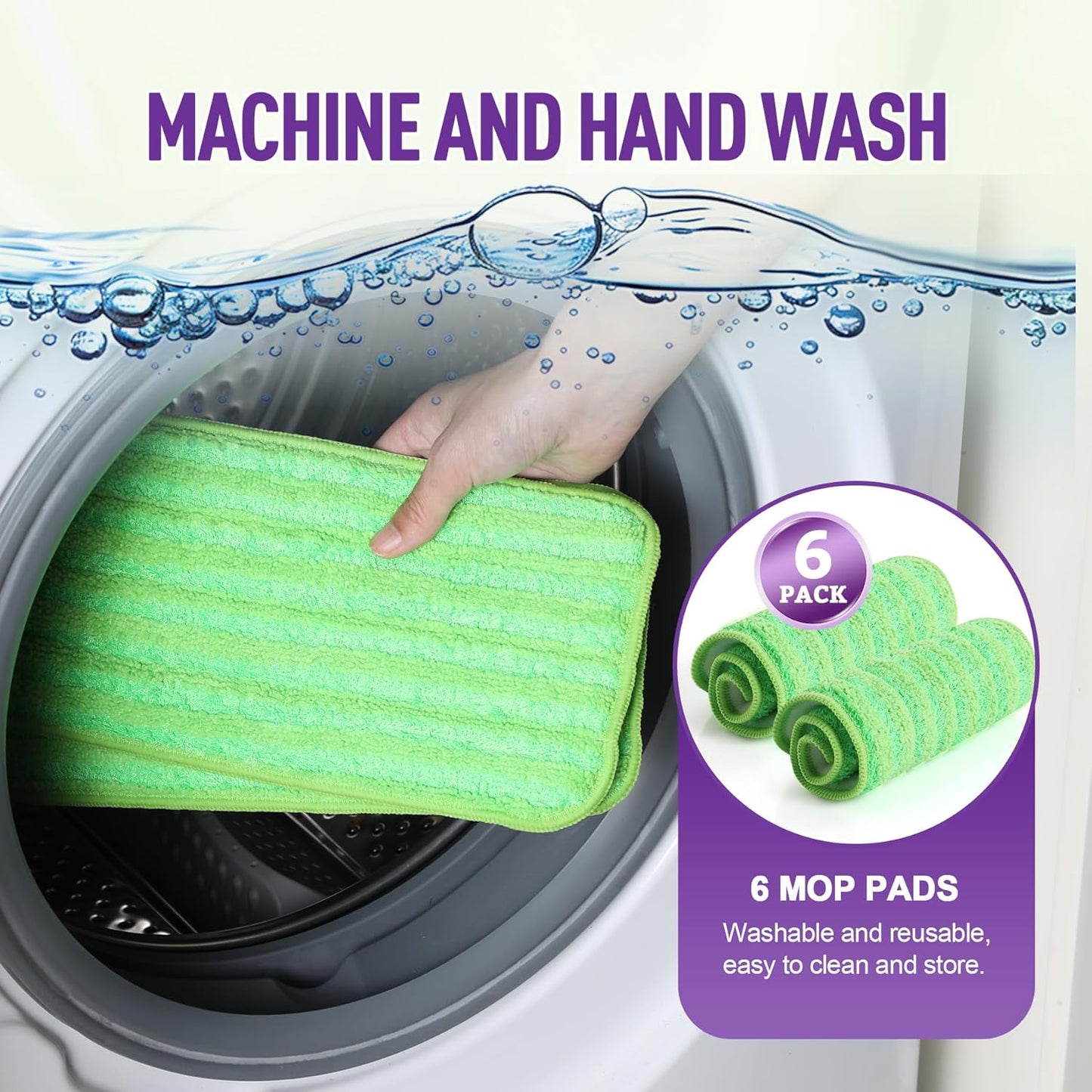 6 Pack Reusable Mop Pads for Swiffer WetJet, Washable Wet Mop Refills Replacement Pads Wet Dry Use for Floors