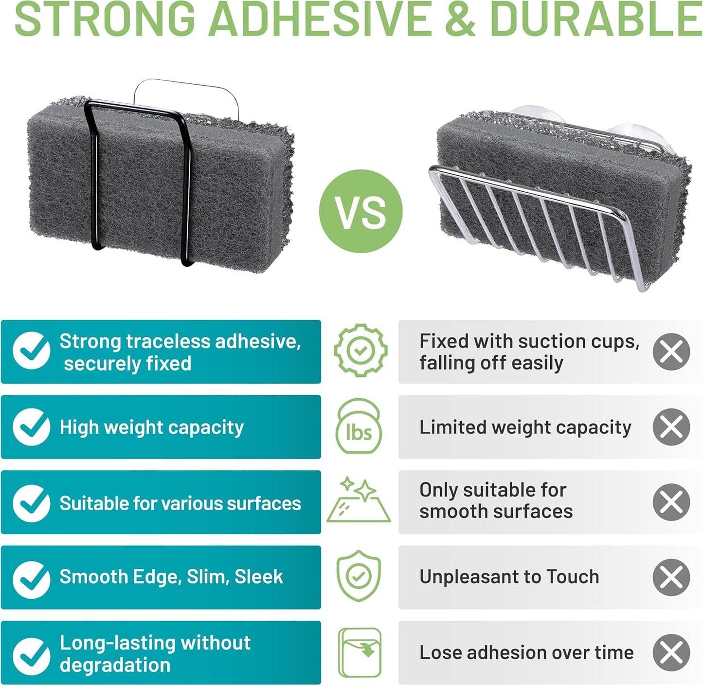 Hook LAB Reusable Sponge Holder for Kitchen Sink & Bathroom Organizer, Mountable Rack for Sponges, Scrubbers, Soaps and Brushes (Black)