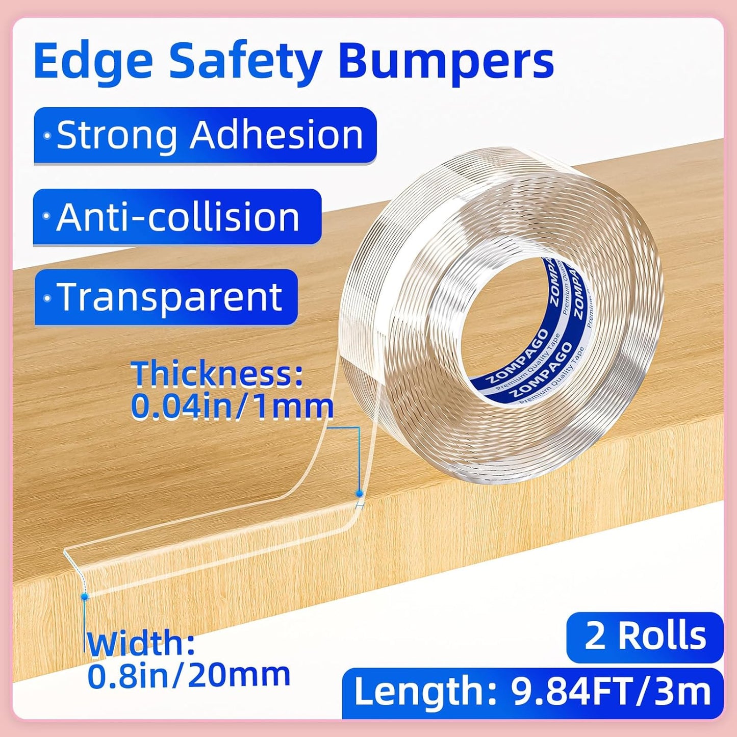 Clear Soft Corner Protectors for Furniture Strip,0.8in x9.84FT,2 Roll,Sharp Edge & Table Bumper,Window Edge,Wall Protector, Soft Corner Guards Safe for Proof,Table Corner Protectors in Family
