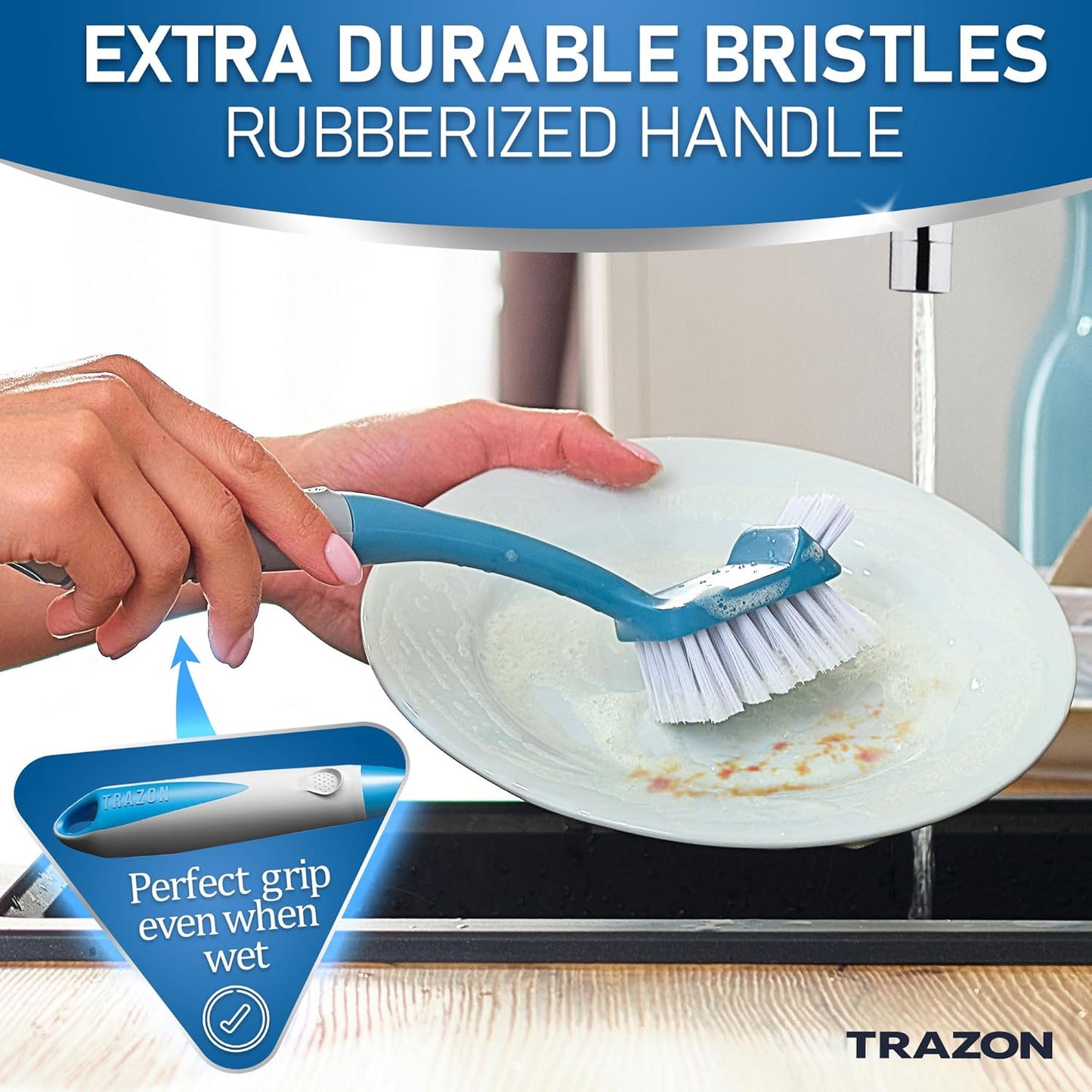 Dish Brush Set of 5 with Convenient Holder, Bottle Water Brush, Dish Scrub Brush, Scrubber Brush and Straw Brush - Kitchen Scrub Brushes Non Slip Long Handle for Sink Dishes Cup Pot