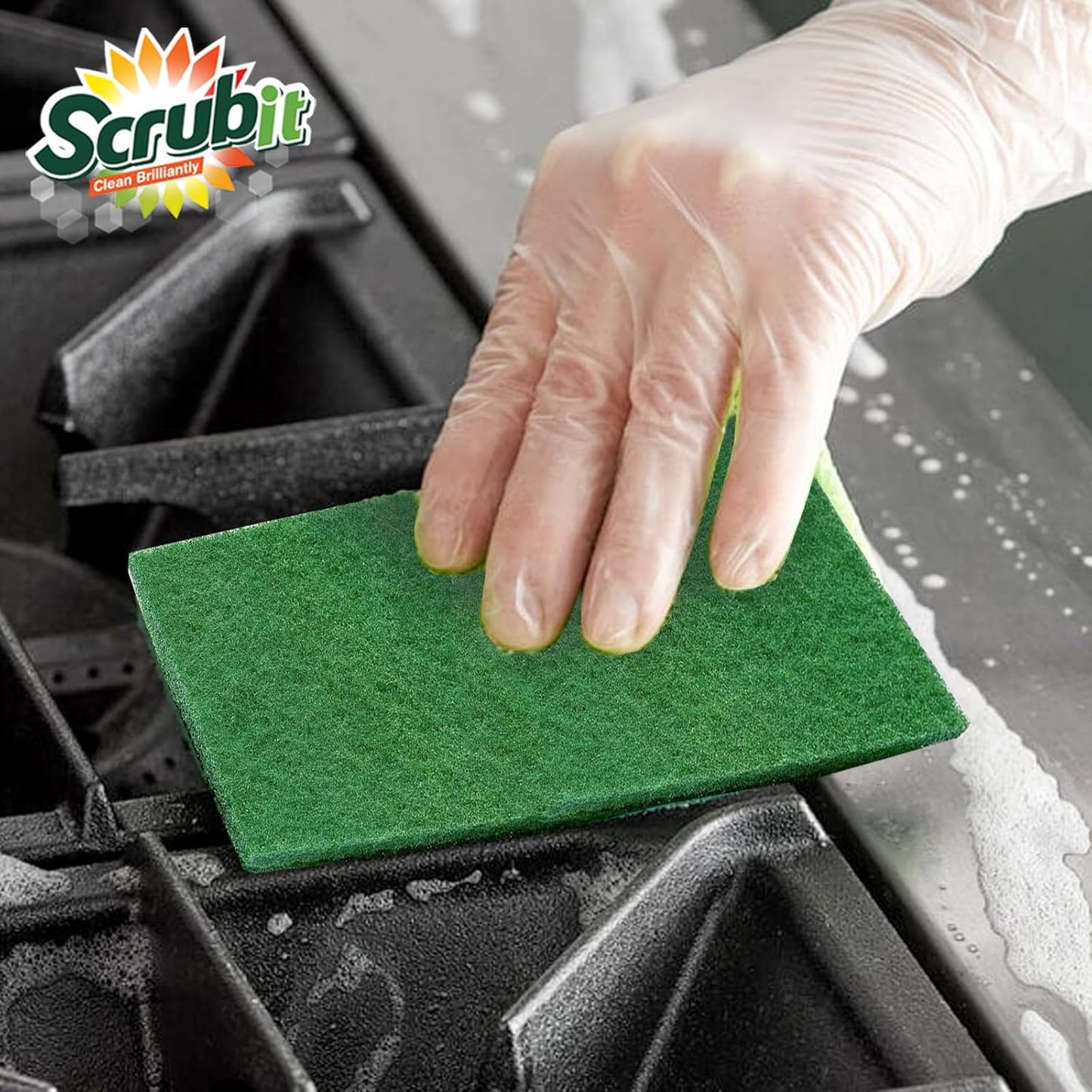 SCRUBIT Scouring Pads - Heavy Duty Scrub Pads for Cleaning Dishes - Non-Scratch - Reusable - Green (50)