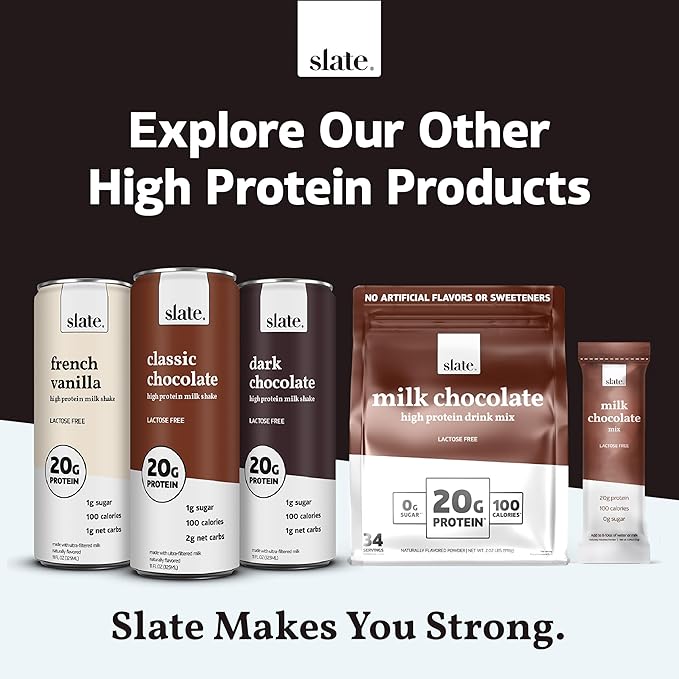 Slate Milk - High Protein Iced Coffee - Vanilla Latte - 175mg Caffeine, Lactose Free Energy - 20g Protein, 1g Sugar, 100 Calories, 1g Net Carbs, No Sugar Added - Protein Coffee - 11 fl oz, 12 Cans