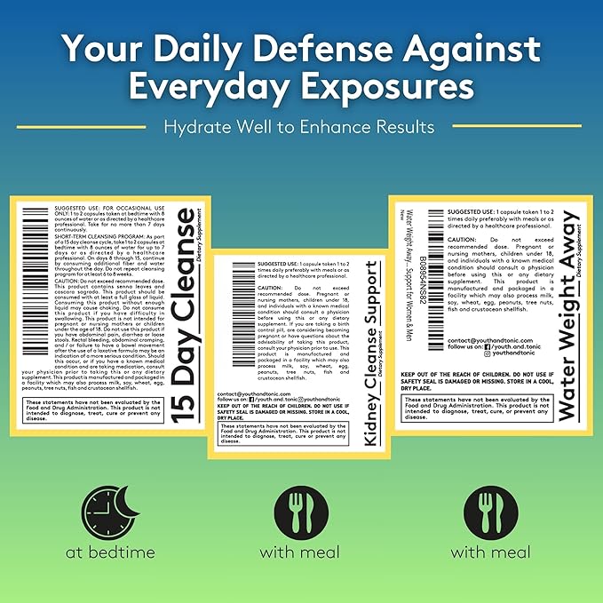 Youth & Tonic Complete Multi-Organ Detox Support – 15 Day Colon Cleanser & Gut Detox, Kidney Cleanse, Water Balance & Liver Health, 90 Pills for Women and Men