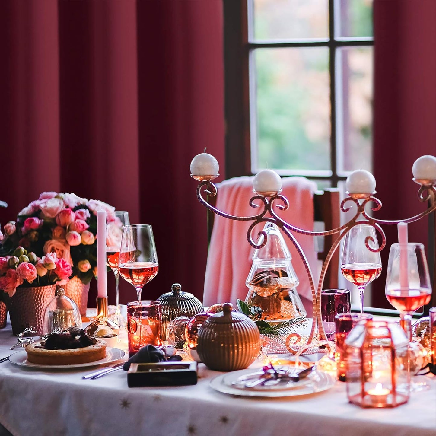 BGment Burgundy Blackout Curtains 63 Inch Length for Bedroom - Rod Pocket Thermal Insulated Room Darkening Curtain for Living Room, 42 x 63 Inch, 2 Panels