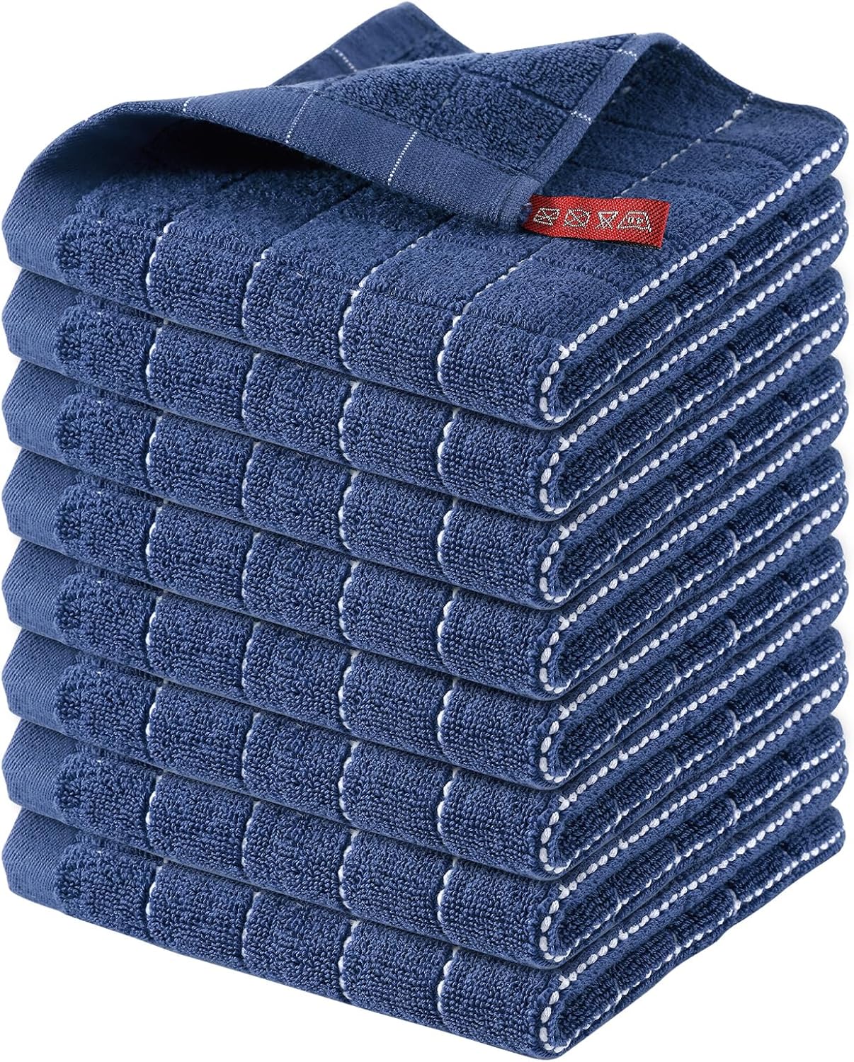 Homaxy 100% Cotton Terry Kitchen Dish Cloths, Ultra Soft and Absorbent Dish Towels for Kitchen, Suitable for Drying and Washing Dishes, 8 Pack, 12 x 12 Inches, Navy Blue