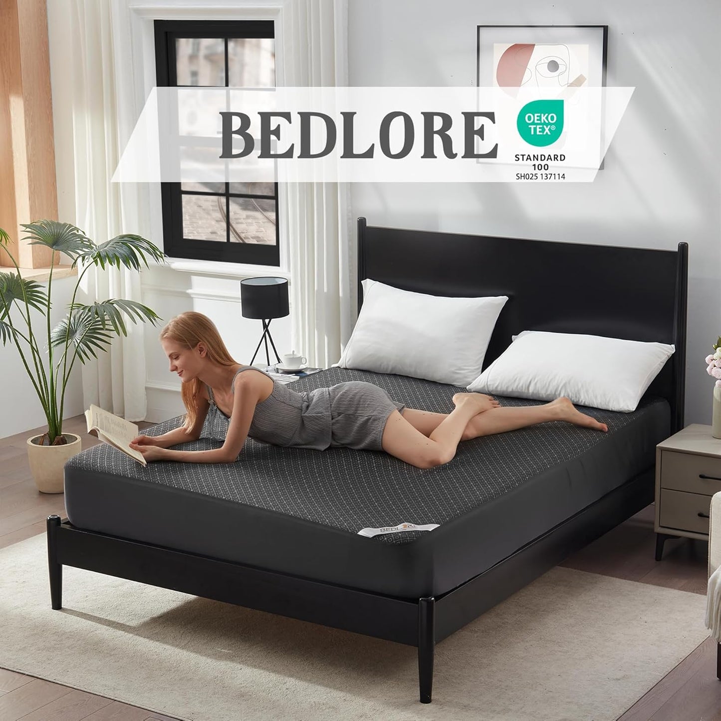 BEDLORE Queen Mattress Protector, Waterproof Noiseless Mattress Cover with Deep Pocket for 6-18 inches Mattress, Soft Breathable Mattress Pad Machine Washable (Dark Gray)