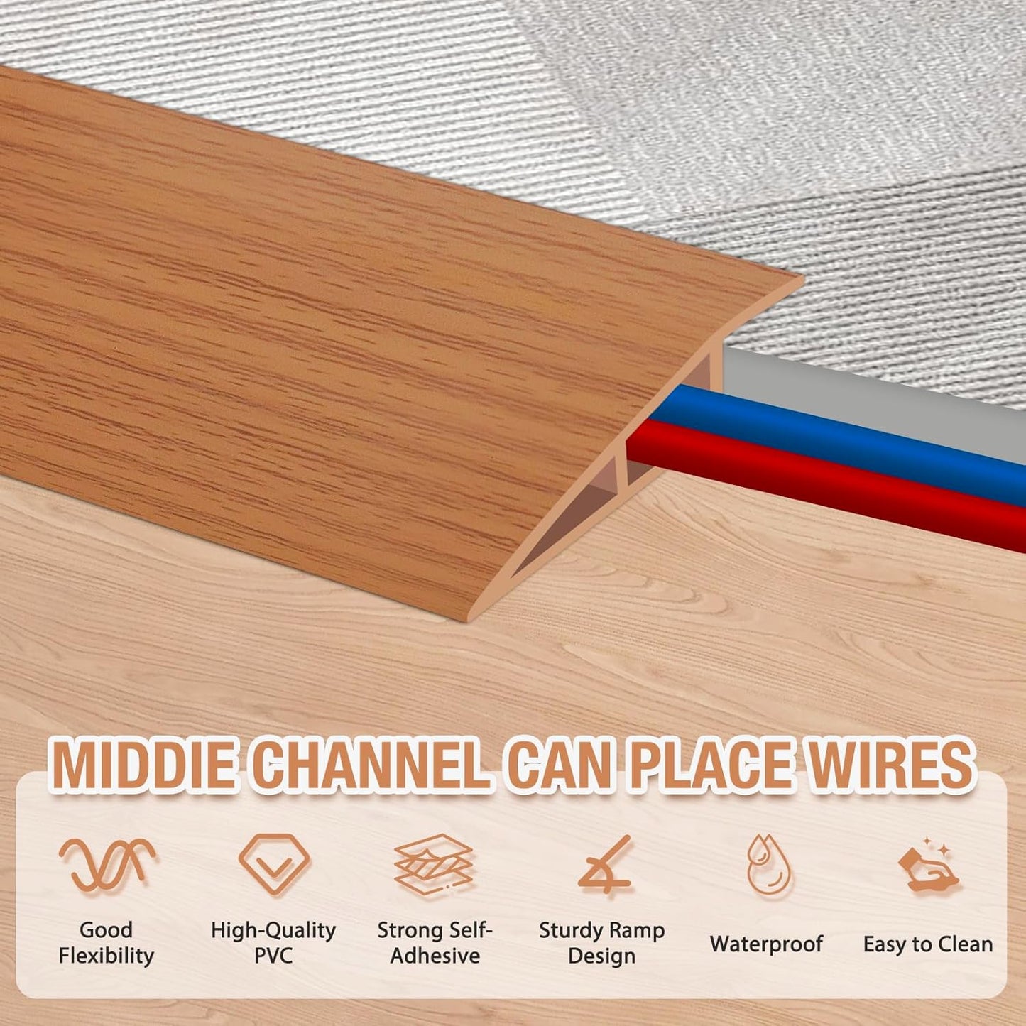 Floor Transition Strip Self Adhesive Vinyl Door Threshold for Doorways Carpet Edging Trim Overlap Edge Reducer for Laminate Floor, Carpet, Tile (Yellow Oak Grain, 3/5" to 4/5", 3.3Ft)