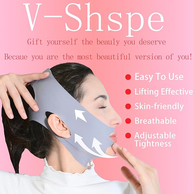 V Line Lifting Mask Chin Strap for Sleeping, Face Lifting Strap, Chin Strap, Jawline Shaper, Jaw Strap, Double Chin Reducer,Face Lift Tape & Snoring Solution (Grey &Pink)