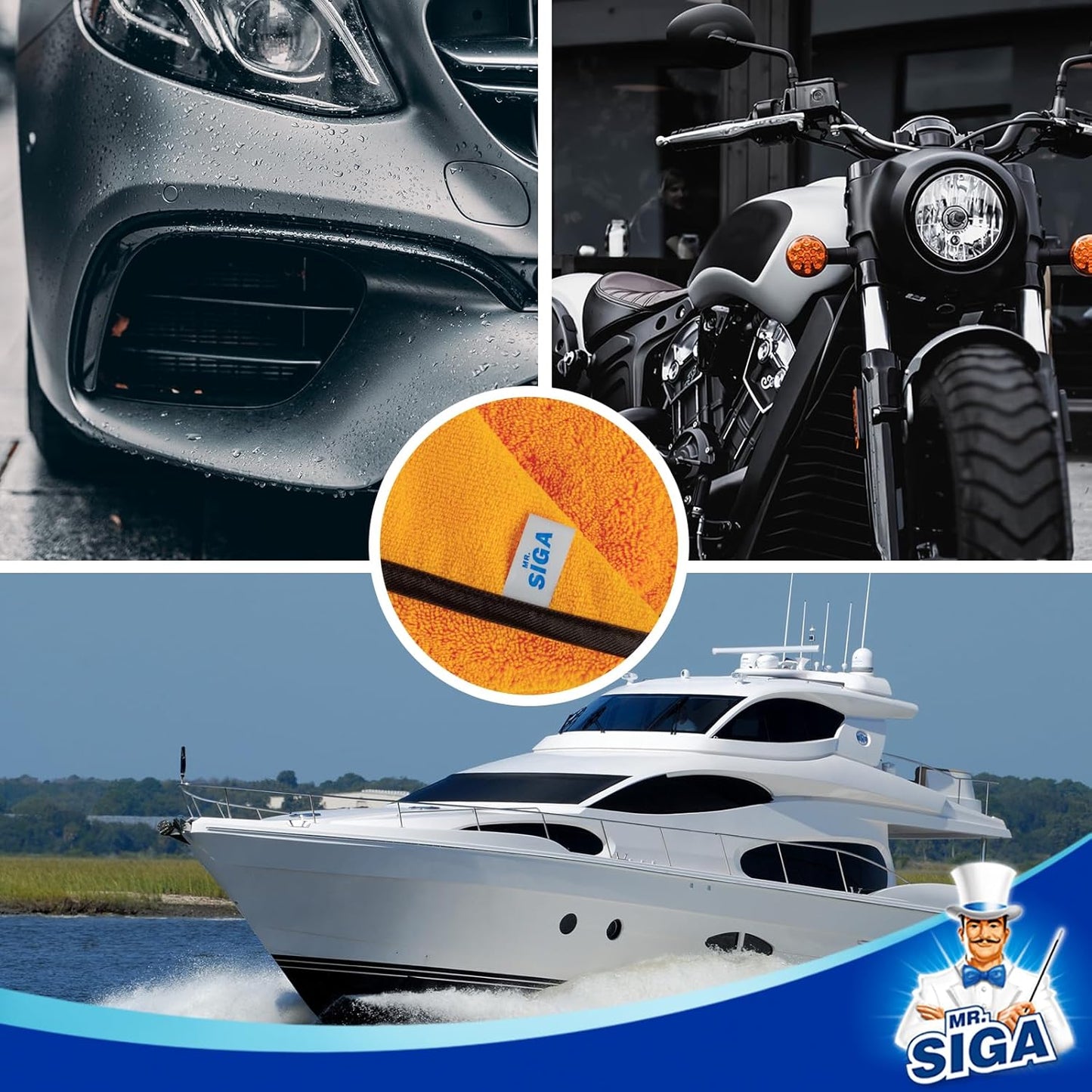 MR.SIGA Professional Premium Microfiber Towels for Cars, Dual-Sided Car Washing and Detailing Towels, Gold, 15.7 x 23.6 inch, 6 Pack