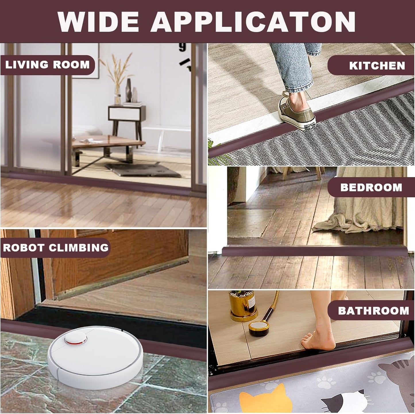 Vinyl Door Threshold Flooring Transition Strip Self Adhesive Carpet Edging Strip for Laminate Doorway Edge Threshold from 2/5" to 3/5" (Coffee, 6.6 Ft)