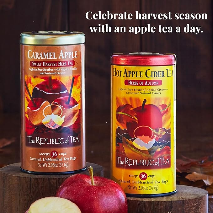 The Republic of Tea - Mulled Apple Spice Herbal Tea Tin, 36 Tea Bags, Naturally Caffeine Free