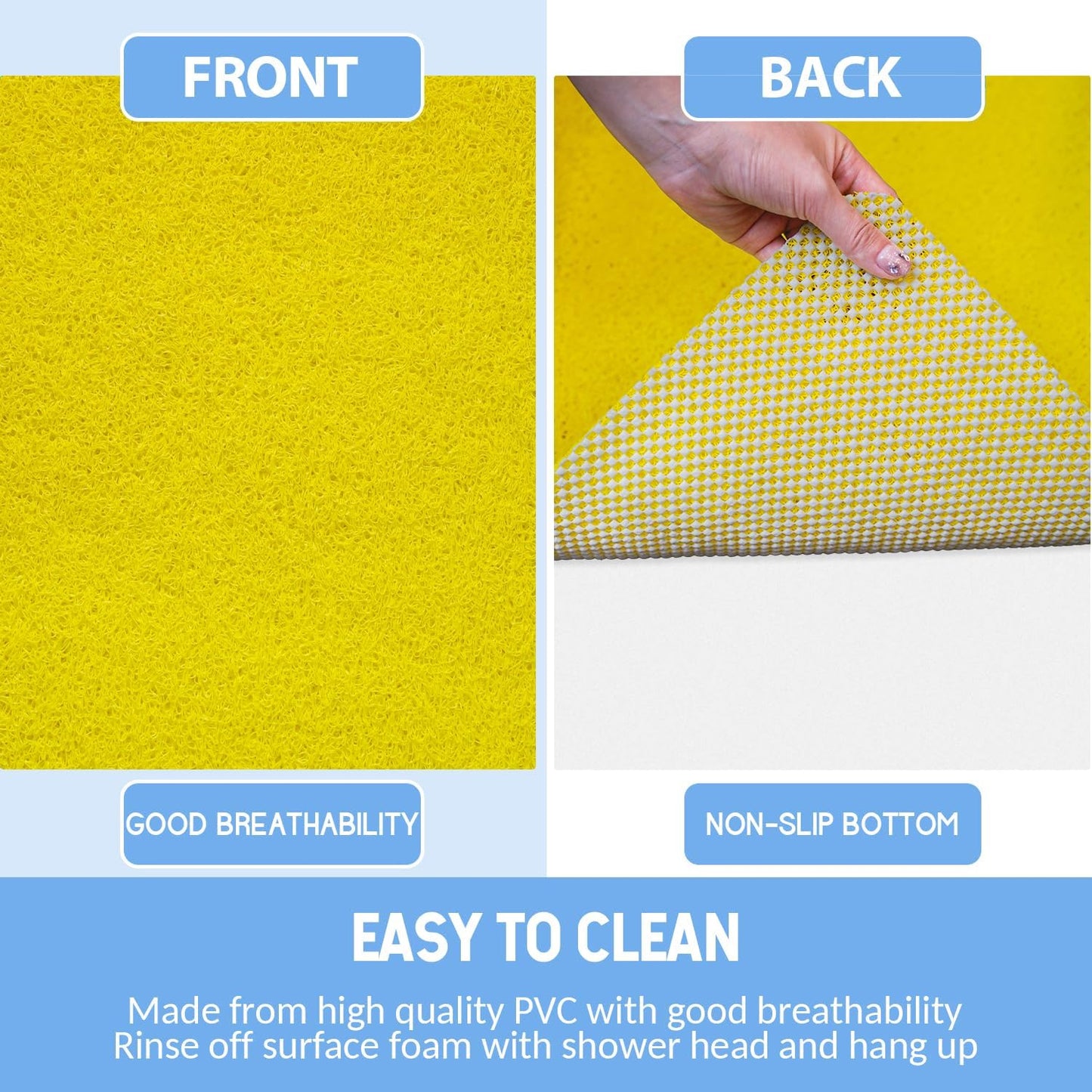Non-Slip Bathtub Mat, 2 Pack Anti Slip Shower Mat, Fast Drying Bathtub Mats, Foot Scrubber Mat, Anti Slip Mat for Tub, Floor, Bathroom, Kitchen, Home, Hotel (Yellow 24"×16"+24"×16")