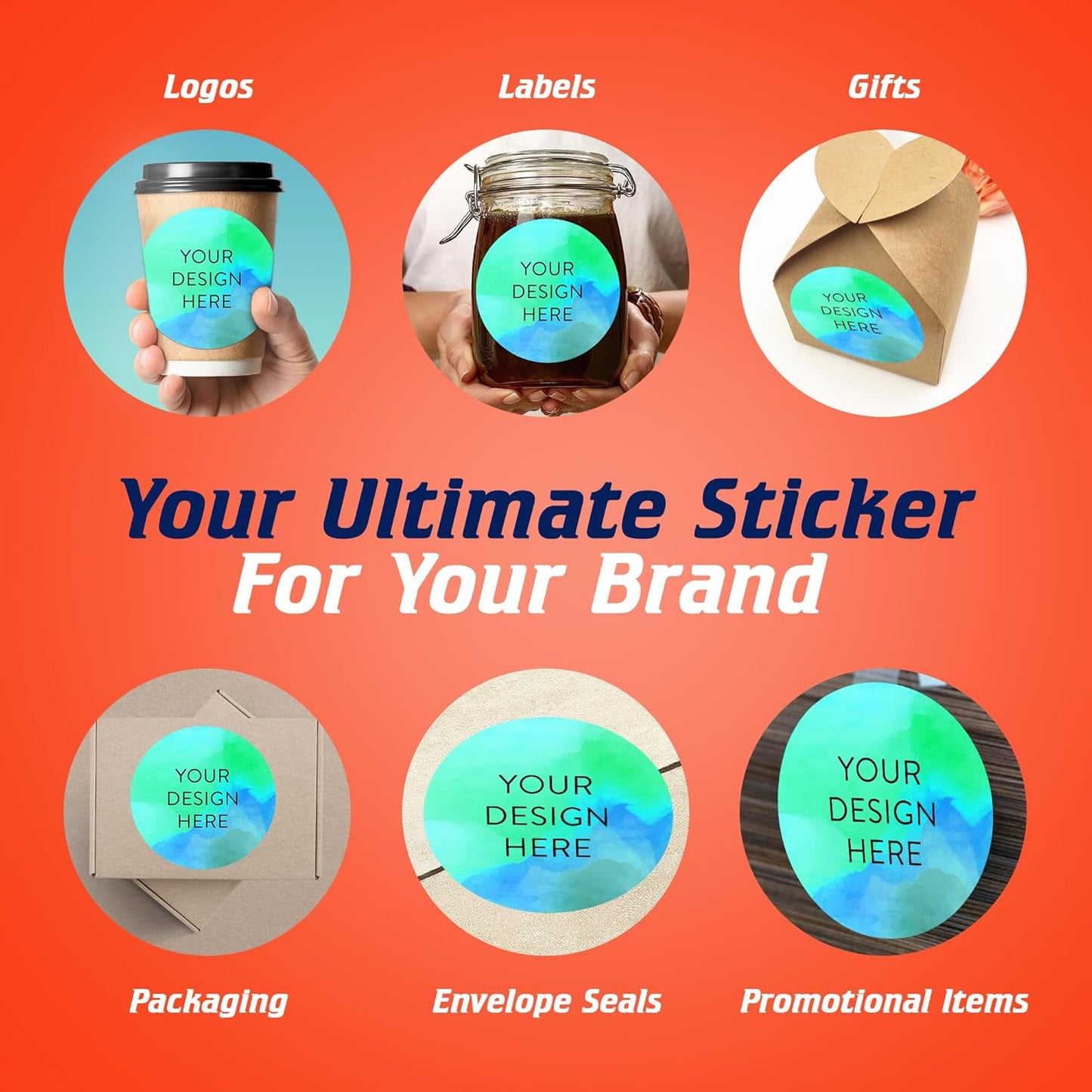 100 Custom Vinyl Stickers - Upload Your own Image, Text, Design, Logo - Personalized Logo Labels for Handmade, Packaging, Bottle, Jars, Candle, Brand Stickers (Blue Green, 6x6)
