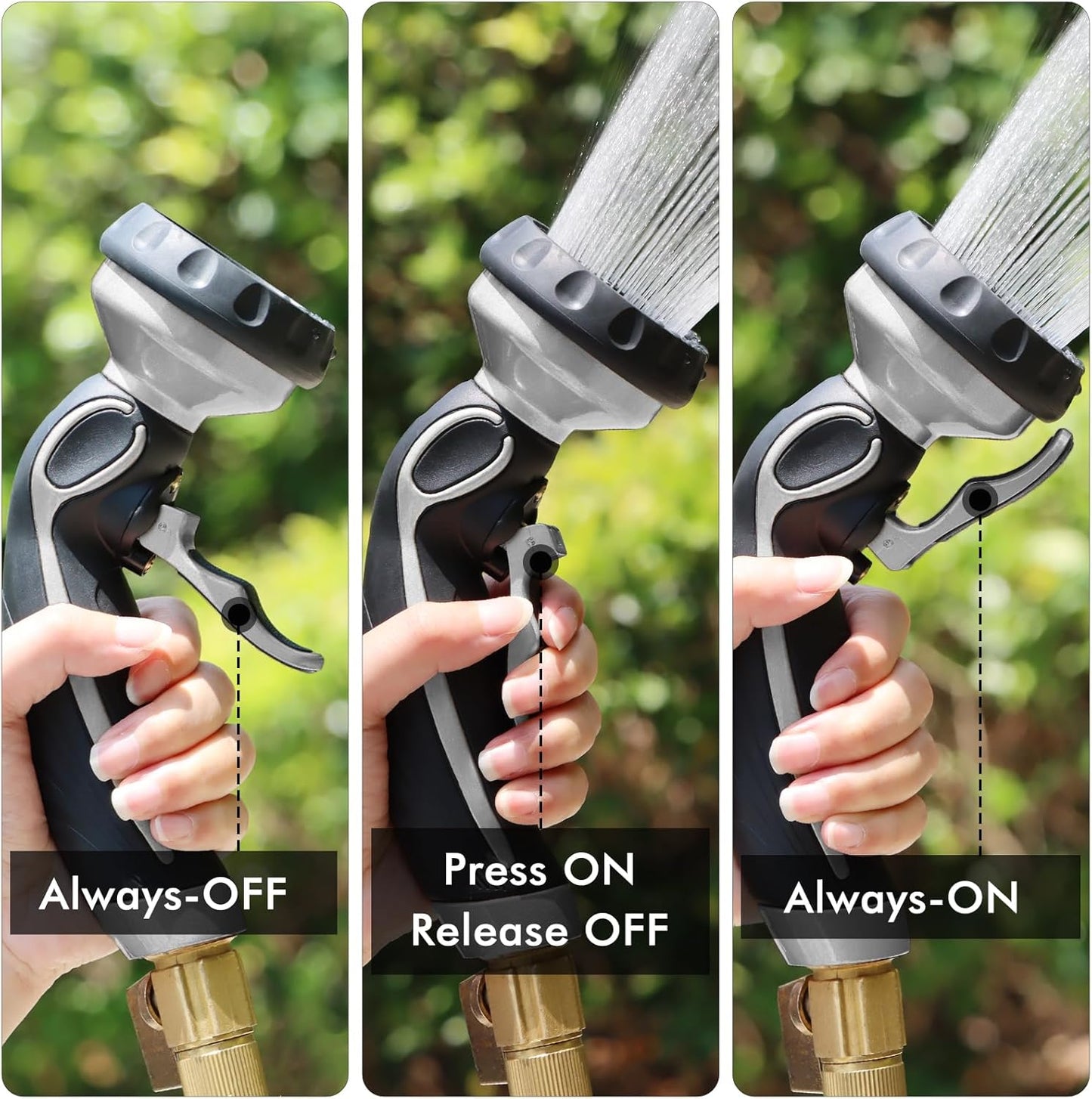 RESTMO Hose Nozzle with Easy Self-Lock Trigger, Heavy Duty Metal Water Hose Sprayer with 9 Spray Patterns and On/Off Valve, Ideal for Outdoor Lawn & Garden Watering, Car & Pet Washing, Silver