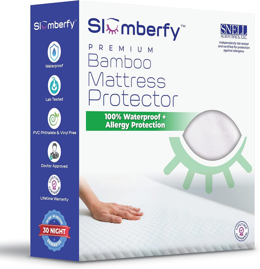 Waterproof Mattress Protector by Slumberfy | Hypoallergenic Bamboo Mattress Protector | Natural + Breathable Jacquard Fabric | Twin Mattress Cover – 39x75”