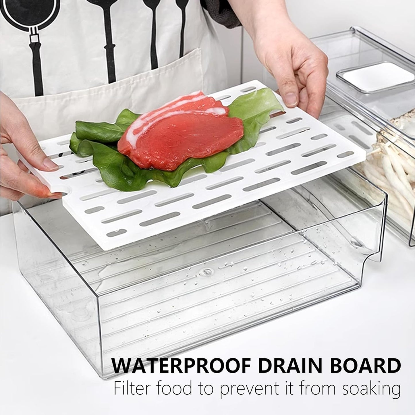 2 Pack Fruit Storage Containers for Fridge with Drain Board, Stackable Refrigerator Organizers and Storage,Reusable Food Storage Containers,Fridge Organizer Drawer for Produce,Fruit,Vegetable,BPA-Free