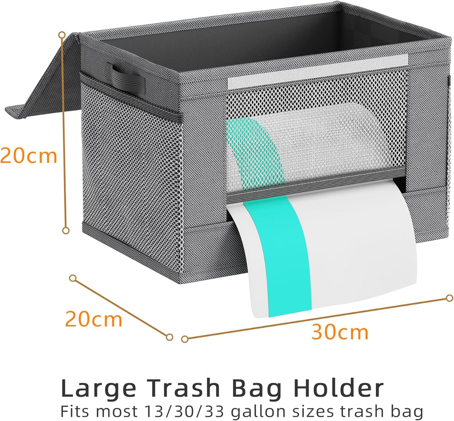 2 Pack Extra Large Trash Bag Holder Dispenser,Oxford Cloth Garbage Bag Storage Organizer with Mesh Pockets,Foldable Kitchen Trash Bag Holder Fits 33/30/13 Gallon Roll for Kitchen and Pantry