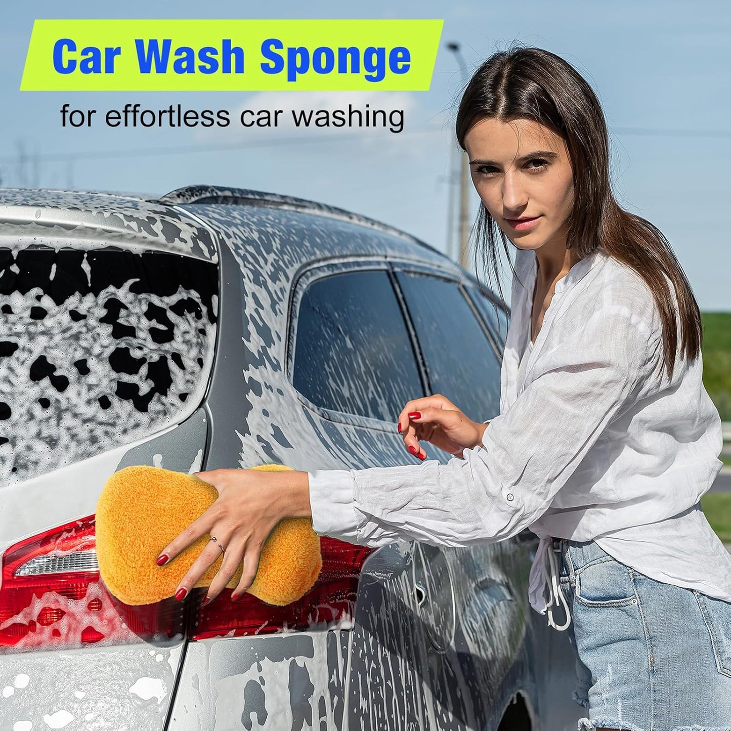 12 Pack Microfiber Car Wash Sponge 9" x 4.3" Large Sponges Two-Sided Non-Scratch Wash Mitt Microfiber Applicator Pad for Car Washing Supplies, Extra Thick Foam Kit Great for Cleaning