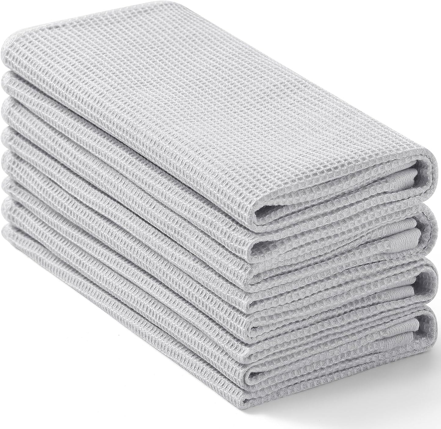 Homaxy 100% Cotton Waffle Weave Kitchen Towels - 4 Pack Soft and Absorbent Dish Towels - 16 x 26 Inches Quick Dry Hand Towels - Light Grey