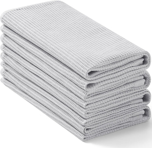 Homaxy 100% Cotton Waffle Weave Kitchen Towels - 4 Pack Soft and Absorbent Dish Towels - 16 x 26 Inches Quick Dry Hand Towels - Light Grey