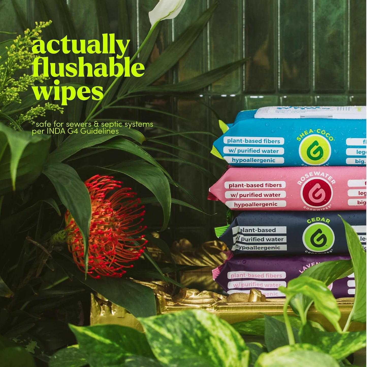 goodwipes Flushable Wipes - Individually Wrapped Butt Wipe for On-the-Go Adults - Portable Mini Wipes - Travel Essentials - Sewer & Septic Safe - Lavender, 32 Count (1 Pack)