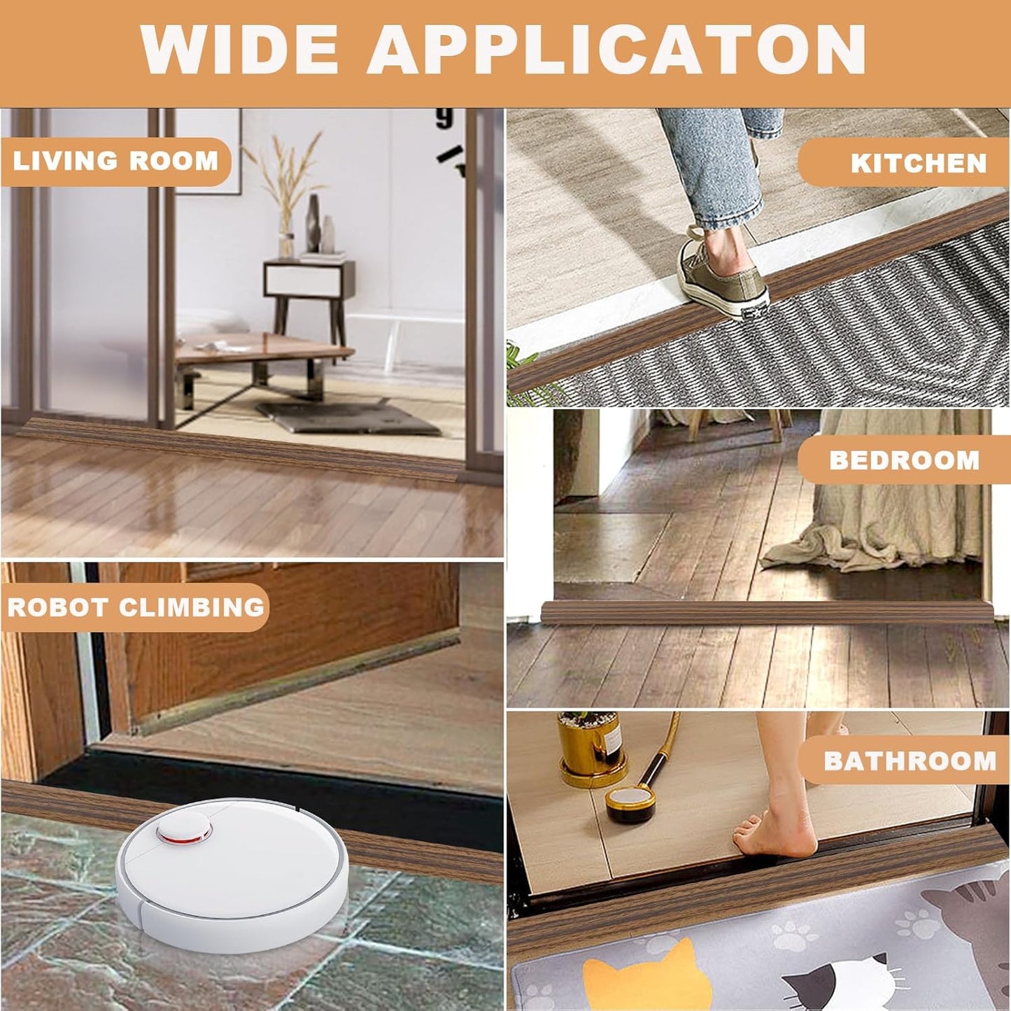 Vinyl Door Threshold Flooring Transition Strip Self Adhesive Carpet Edging Strip for Laminate Doorway Edge Threshold from 2/5" to 3/5" (Smoked Brown Wood Grain, 6.6 Ft)