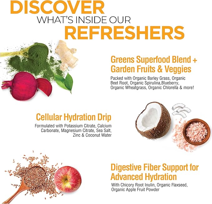 COUNTRY FARMS Refreshers, Super Greens and Electrolytes, Essential Minerals and Superfoods, Hydration Support, Promotes Natural Energy, with Fiber, Piña Colada, 30 Servings