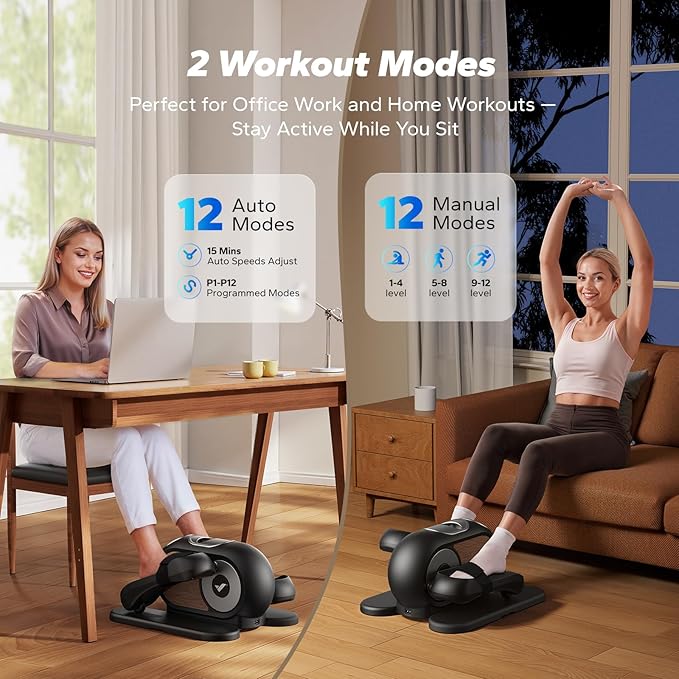 MERACH Under Desk Elliptical Machine, Ellipse Leg Exerciser as Seen on TV for Seniors with Remote Control & 12-Speeds, Quiet Portable Electric Seated Pedal Exerciser Machine for Home Office