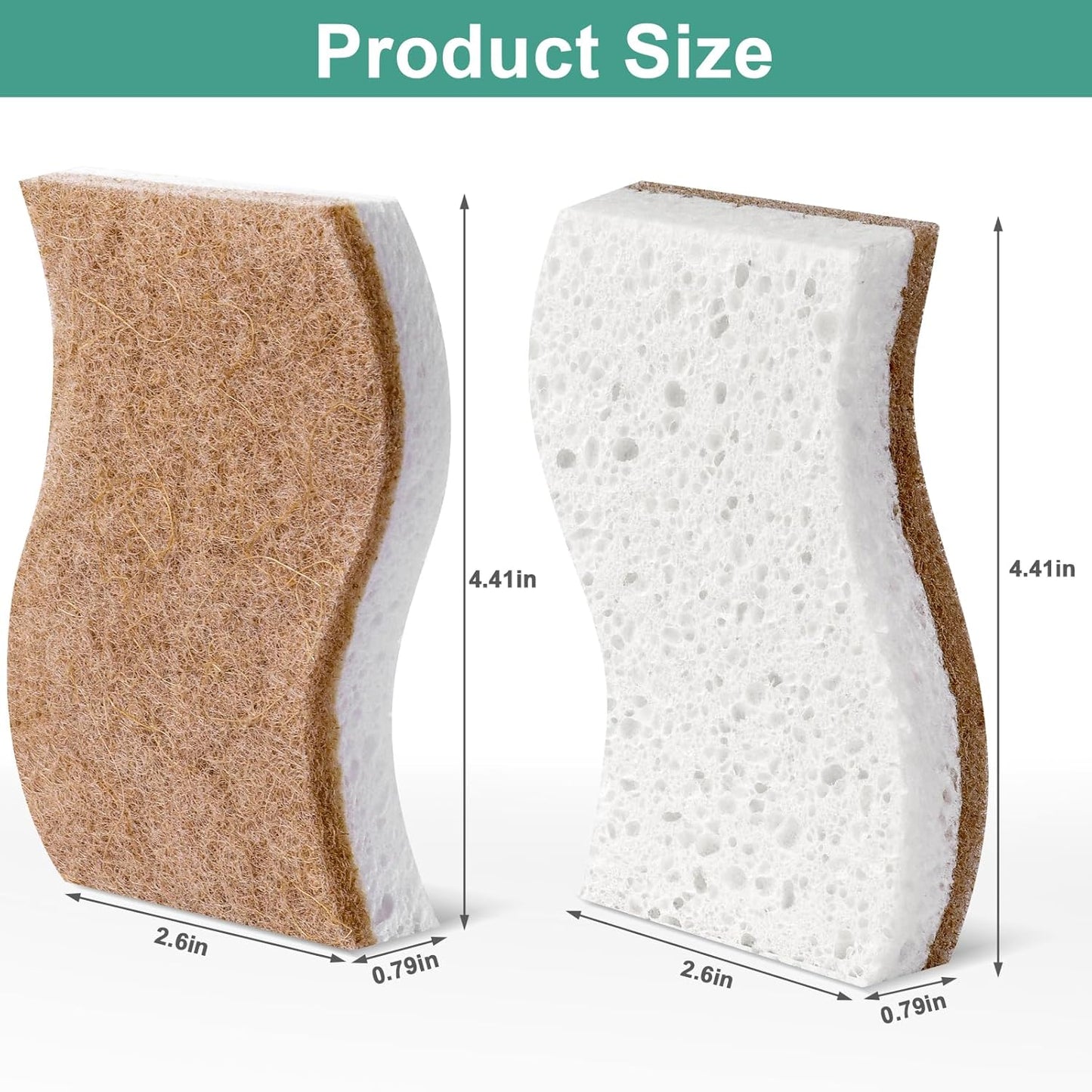 12Pack Natural Kitchen Sponge, Biodegradable Cellulose and Coconut Scrubber, Eco Friendly Sponges for Dishes