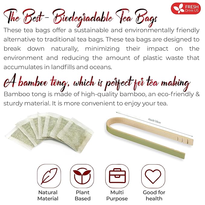 FreshDrinkUS Premium 40 Hibiscus Tea Bags, 100% Natural, Pure Hibiscus, Loose Flower Herbal Tea. No Sugar, No Caffeine, No Gluten, Vegan