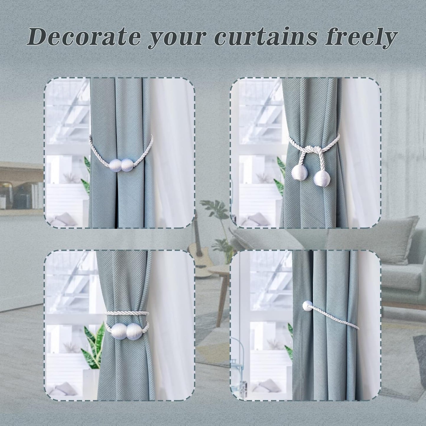 Hion Magnetic Curtain Tiebacks Golden 4 Pack, Curtain Tiebacks Buckles Holdbacks Holders Hooks Clip for Home Bedroom Office Decorative Thick or Thin Curtain