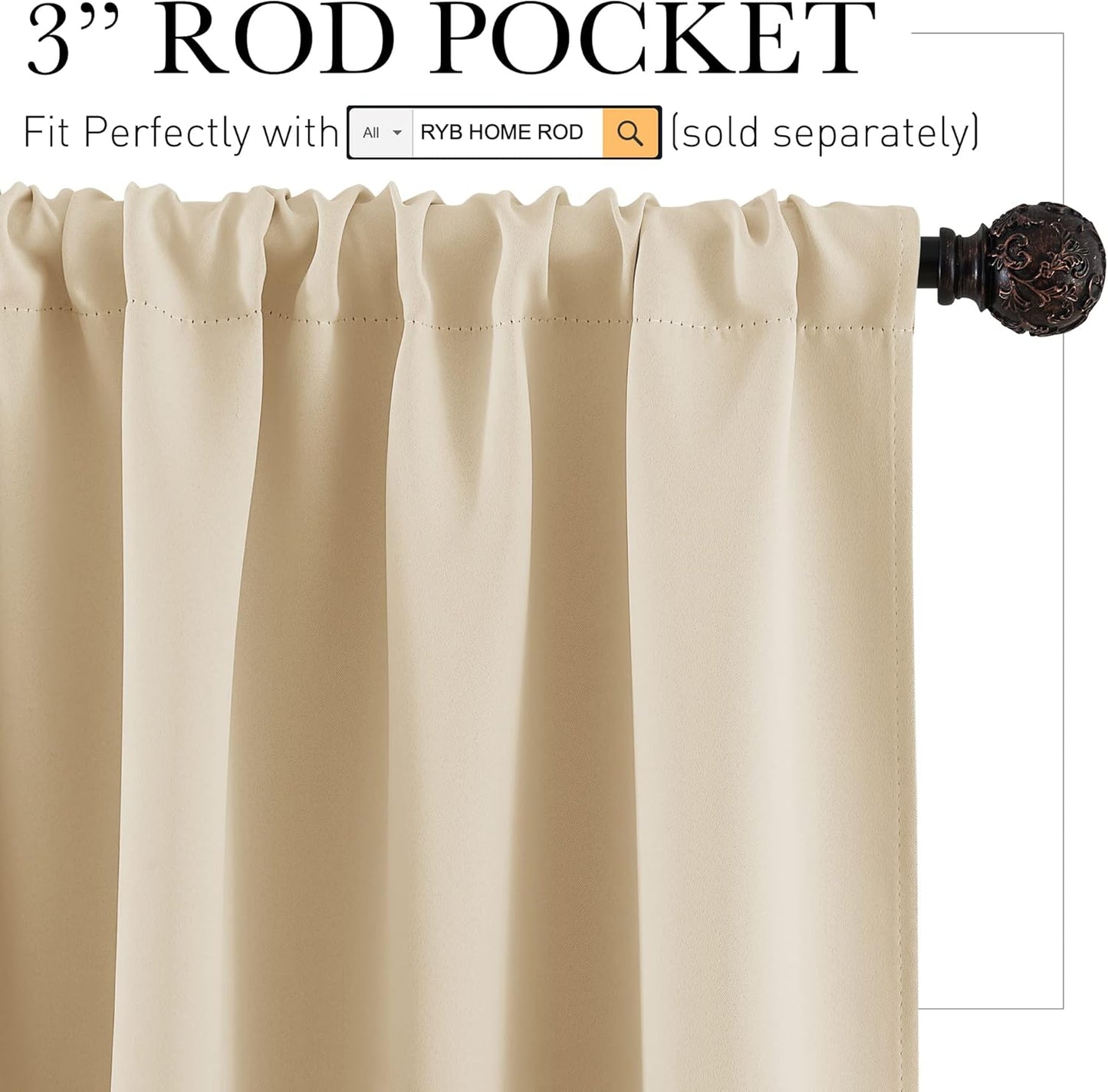 RYB HOME Large Curtains for Living Room 84 inches Length, Blackout Privacy Room Divider Curtains for Doorway Closet Basement Patio Door Bay Window, W 70 x L 84, Biscotti Beige, 2 Pcs