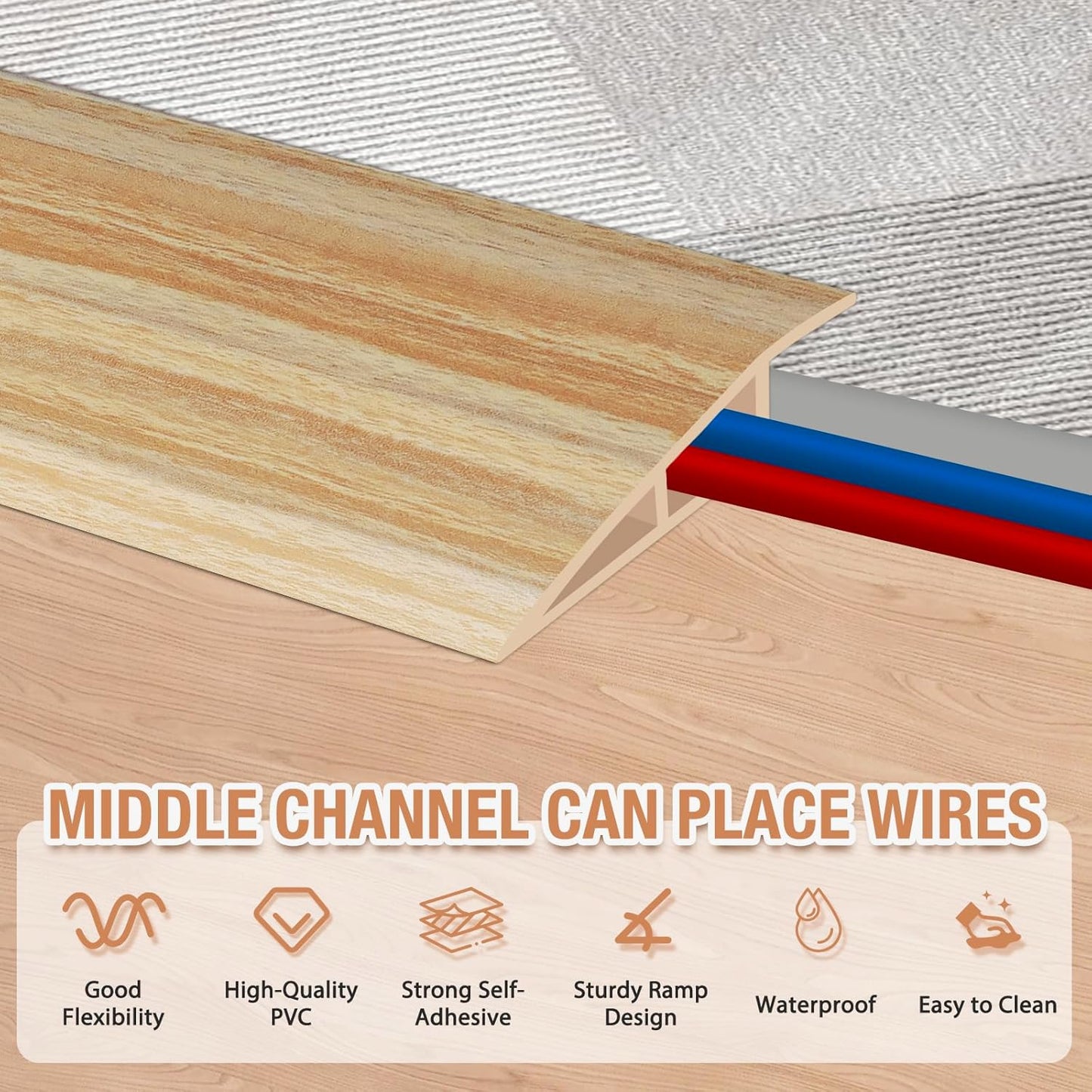 Floor Transition Strip Self Adhesive Vinyl Door Threshold for Doorways Carpet Edging Trim Overlap Edge Reducer for Laminate Floor, Carpet, Tile (Light Yellow Wood Grain, 2/5" to 3/5", 3.3Ft)