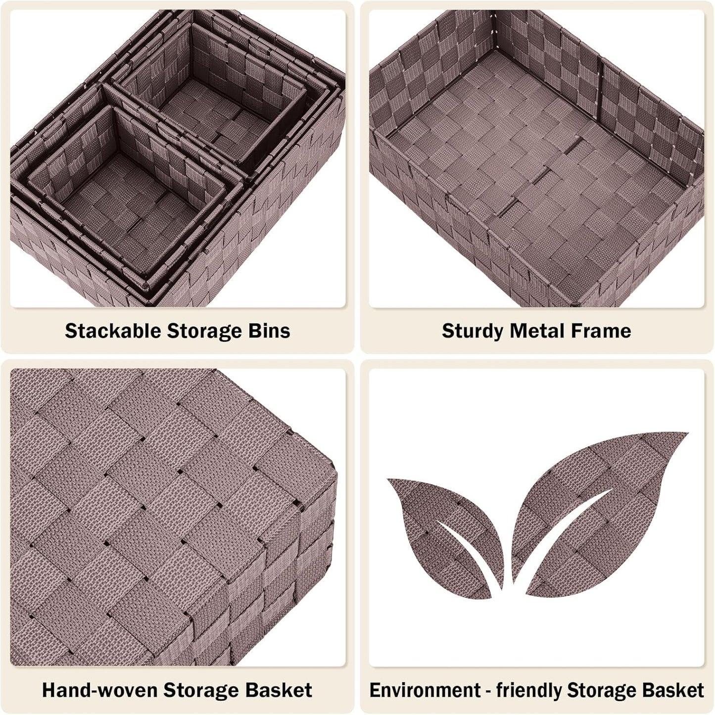 Woven Storage Baskets, Storage Bins, Cube Basket Container Baskets Storage Boxes Organizers for Clothes /Shelves/ Closet, Set of 6 (Brown)