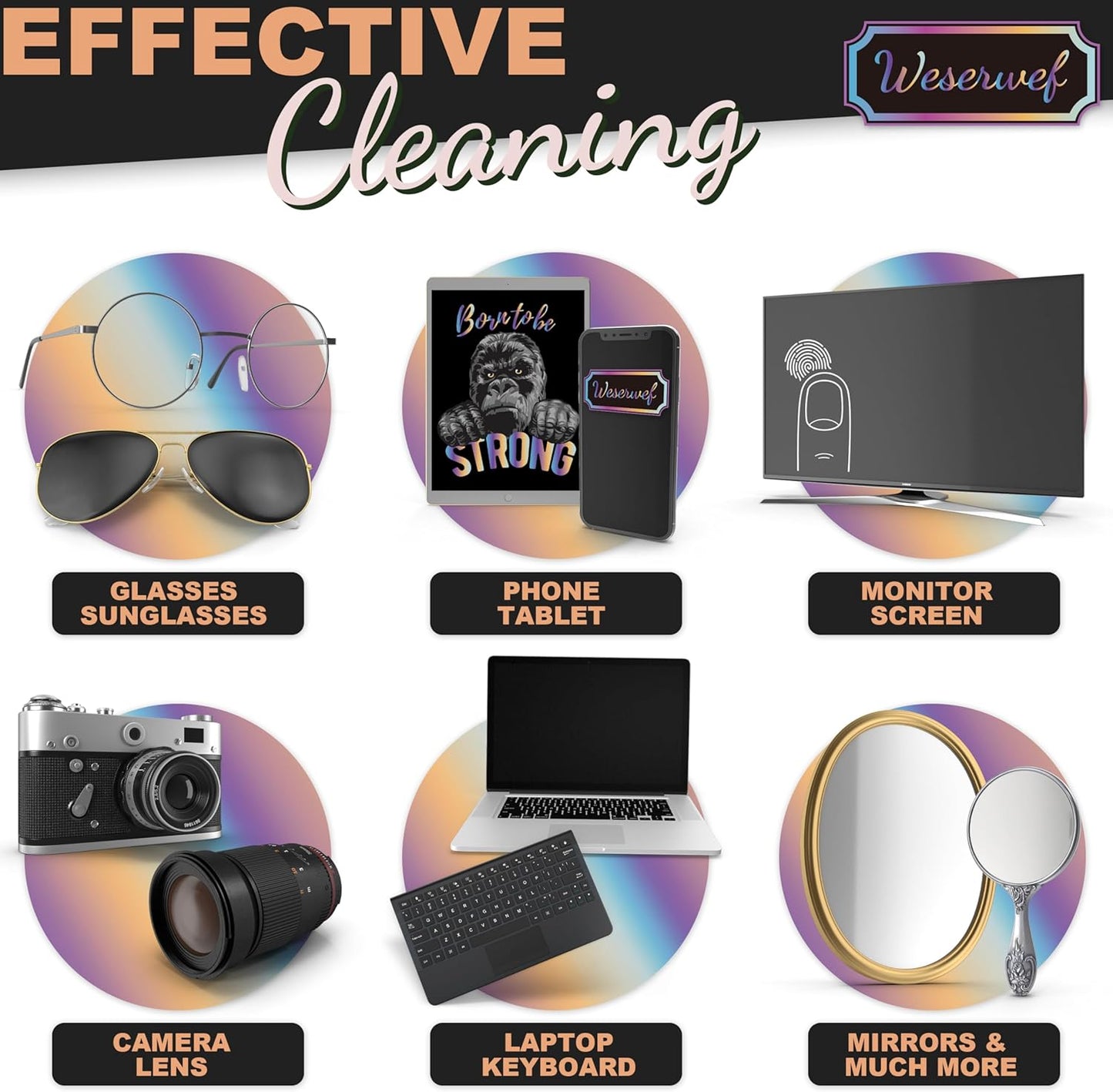 WESERWEF Design Microfiber Glasses Cleaning Cloth – Premium Cleaning Cloth for Eyeglasses, Screens, Tablets, Cameras & Lenses, 12" x 12", Ultra-Soft & Scratch-Free (Gorilla)