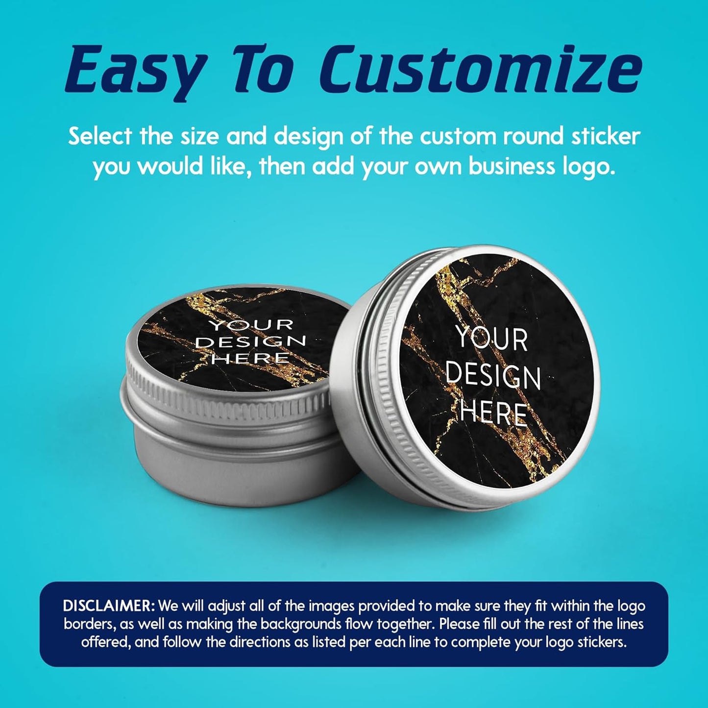 100 Custom Vinyl Stickers - Upload Your own Image, Text, Design, Logo - Personalized Logo Labels for Handmade, Packaging, Bottle, Jars, Candle, Brand Stickers (Black Gold Marble, 2x2)