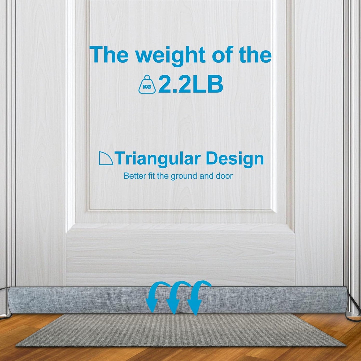 QUOLIX Triangle Under-Door Draft Stopper, 38 Inch Noise Blocker, Weighted Weather Stripping, Gray Cotton & Polyester, Multi-Function Noise & Light Blocker,Gray