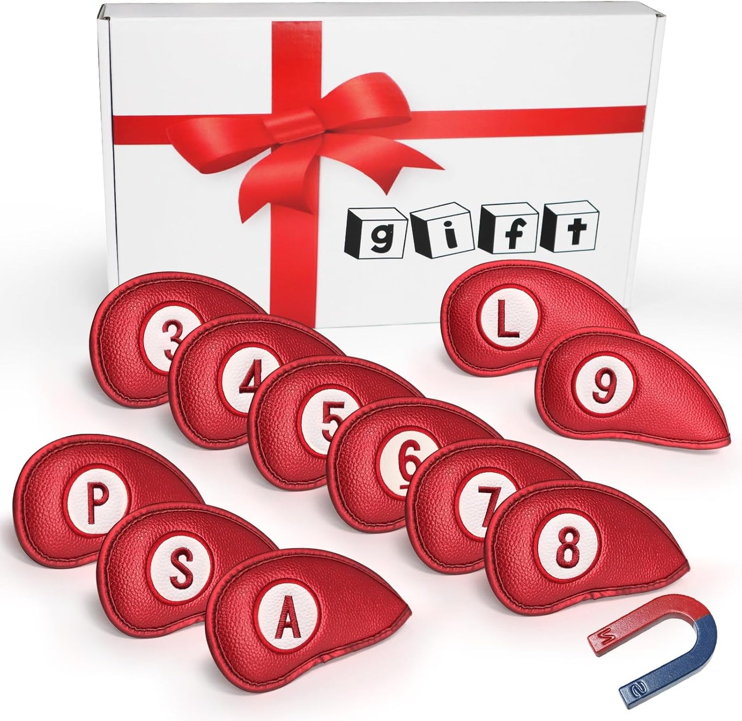 FINGER TEN Golf Club Covers for Irons Magnetic Value 11 Pack, Synthetic Leather Deluxe Head Cover Set Headcovers for Irons Fit Main Iron Clubs