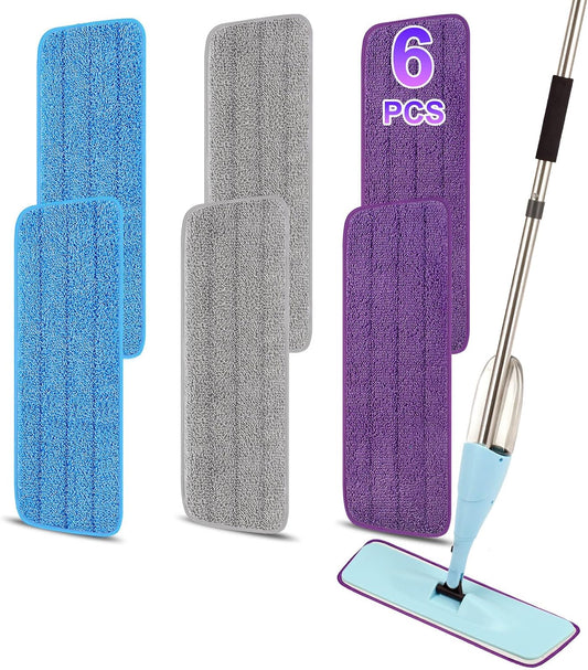 16.5 inch Reusable Mop Pads Microfiber Spray Mop Replacement Heads for Wet/Dry Mops Compatible with Bona Floor Care System (6 Pack)