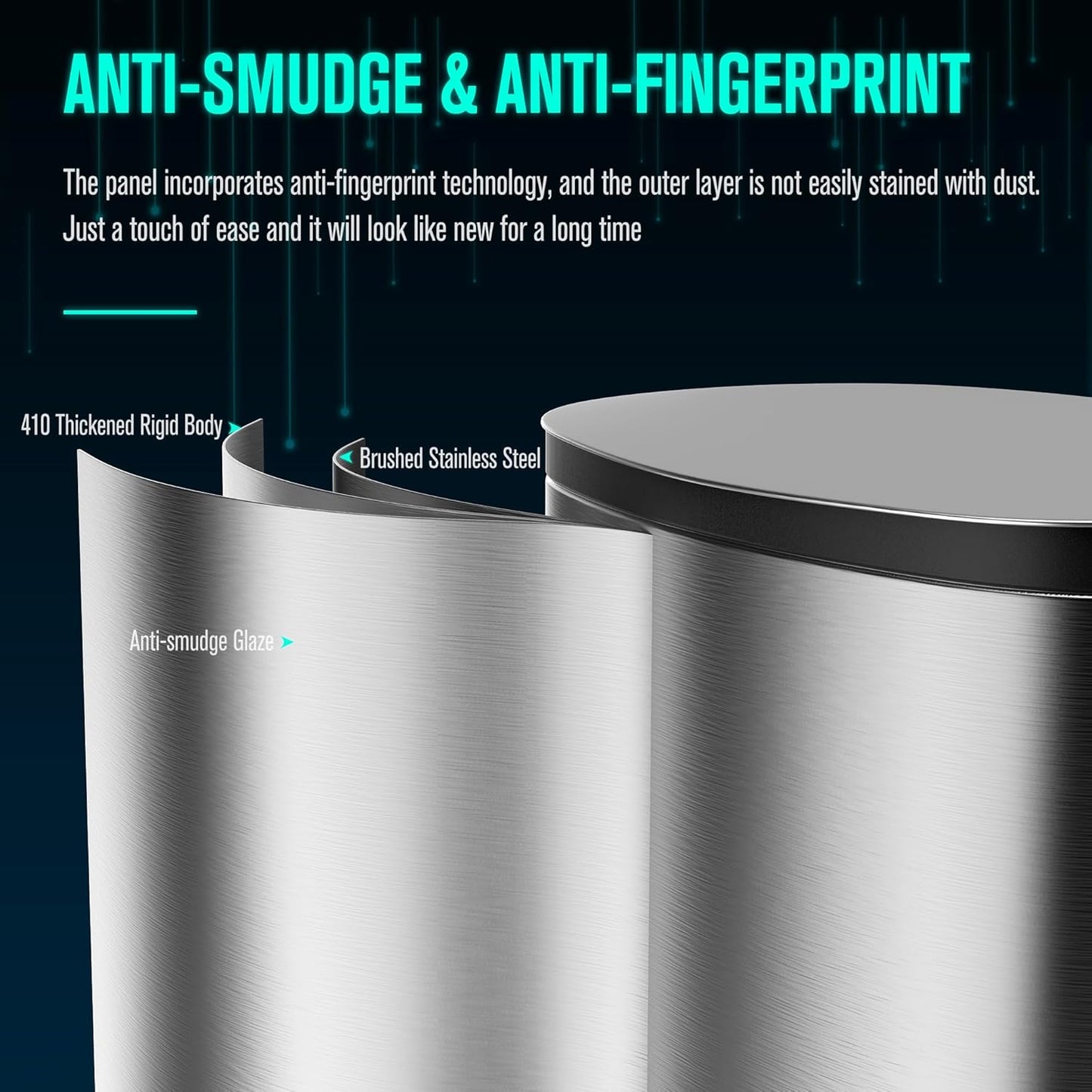 13 Gallon Stainless Steel Foot Pedal Large Trash Can with Soft Close Quiet Curved Surface Top Lid and Deodorant Storage Space, with 30 Garbage Bags for Kitchen/Home/Office Trash can and More - Silver