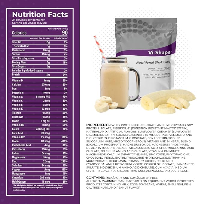 Vi-Shape Banana Bread Electrolyte 1 Shake Pouch (24 Servings) + 1 Box Banana Bread Mix-in (15 Servings) Daily Energy - Enhance Endurance
