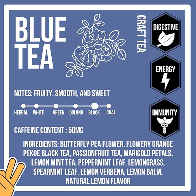 Revival Tea Company Blue Tea - Butterfly Pea Flower and Black Tea Blended with Other Herbal Tea Flavors - 24 Tea Bags