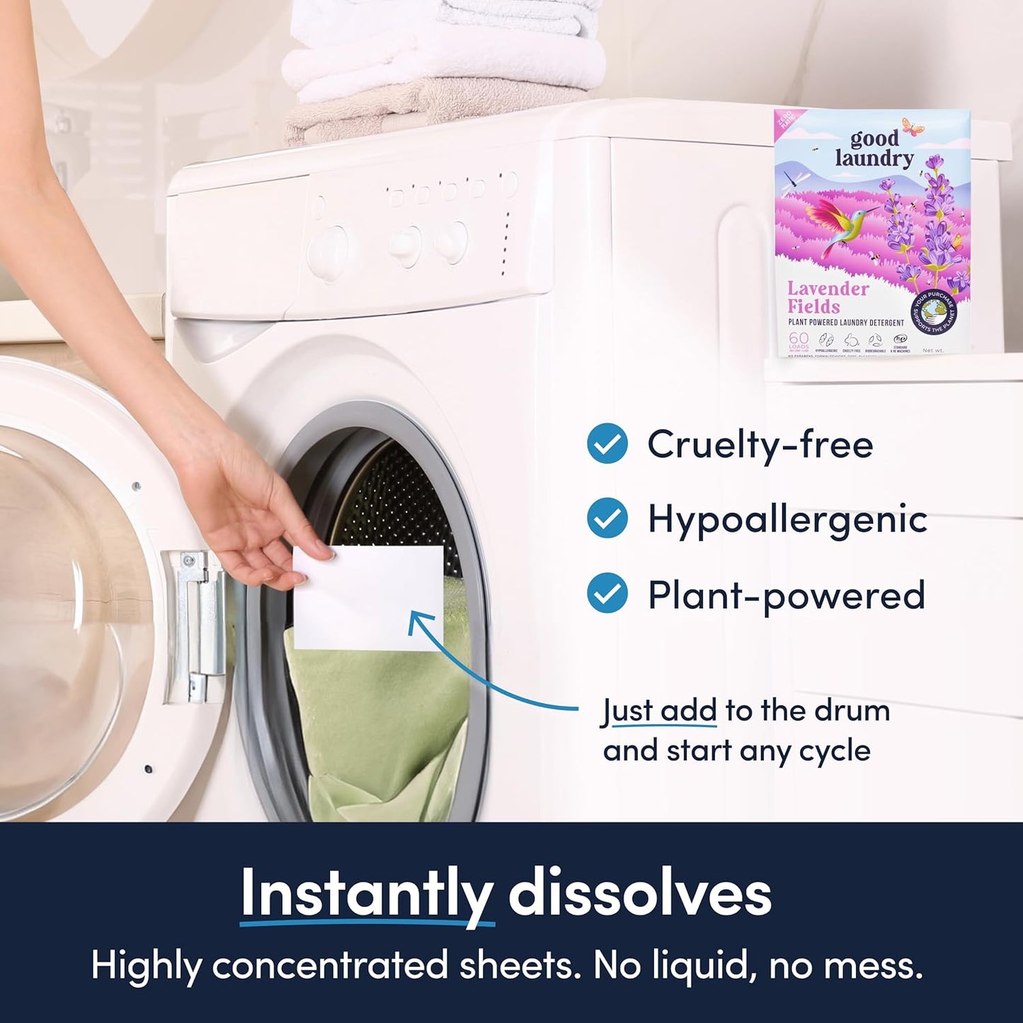 Good Laundry Lavender Detergent Sheets, & Dryer Sheet Bundle - No Plastic Jugs, Eco-Friendly, Zero Harsh Chemicals, Hypoallergenic - Based in the USA