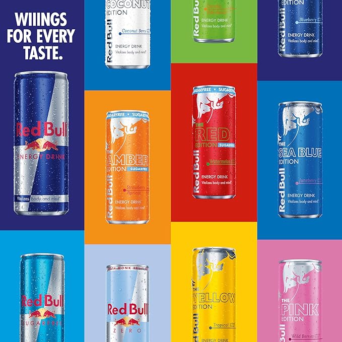 Red Bull Energy Drink Variety Pack, Red, Yellow & Amber, with 80mg Caffeine plus Taurine & B Vitamins, 8.4 Fl Oz, Pack of 24 Cans