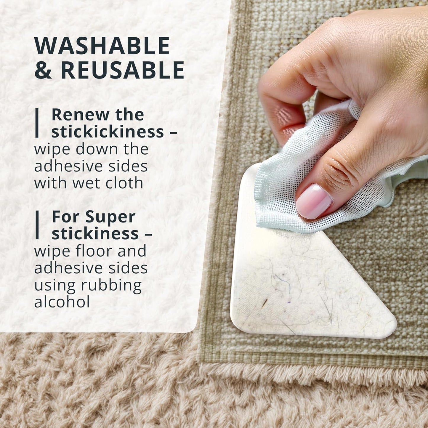 X-Protector Rug Tape for Carpet - 16 Pcs Set - White Anti-Slip & Anti-Curling Carpet Tape for Rugs - Premium Rug Pad Gripper - Ideal Carpet Corner Grippers to Keep Your Rugs & Make Corners Flat