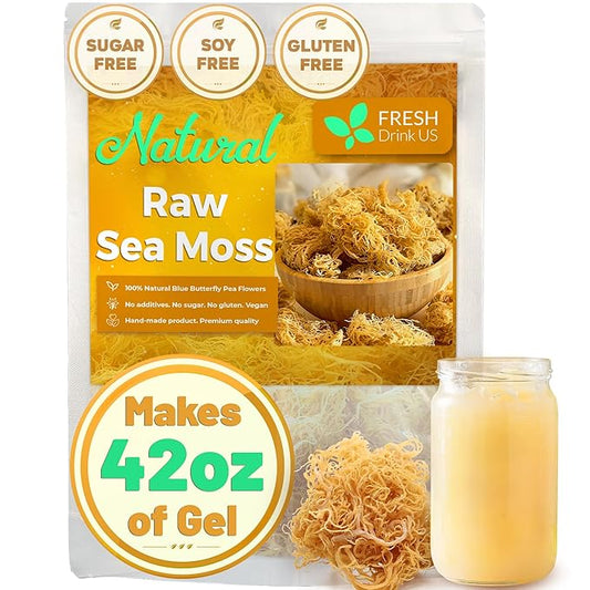 FRESHDRINKUS, Premium - Natural Sea Moss, Make 42oz of Gel, Goldne Raw Sea Moss Dried, 100% Natural & Pure, Wildcrafted, Sundried, Caffeine Free, Sugar Free, Gluten Free, Vegan, Mineral Rich