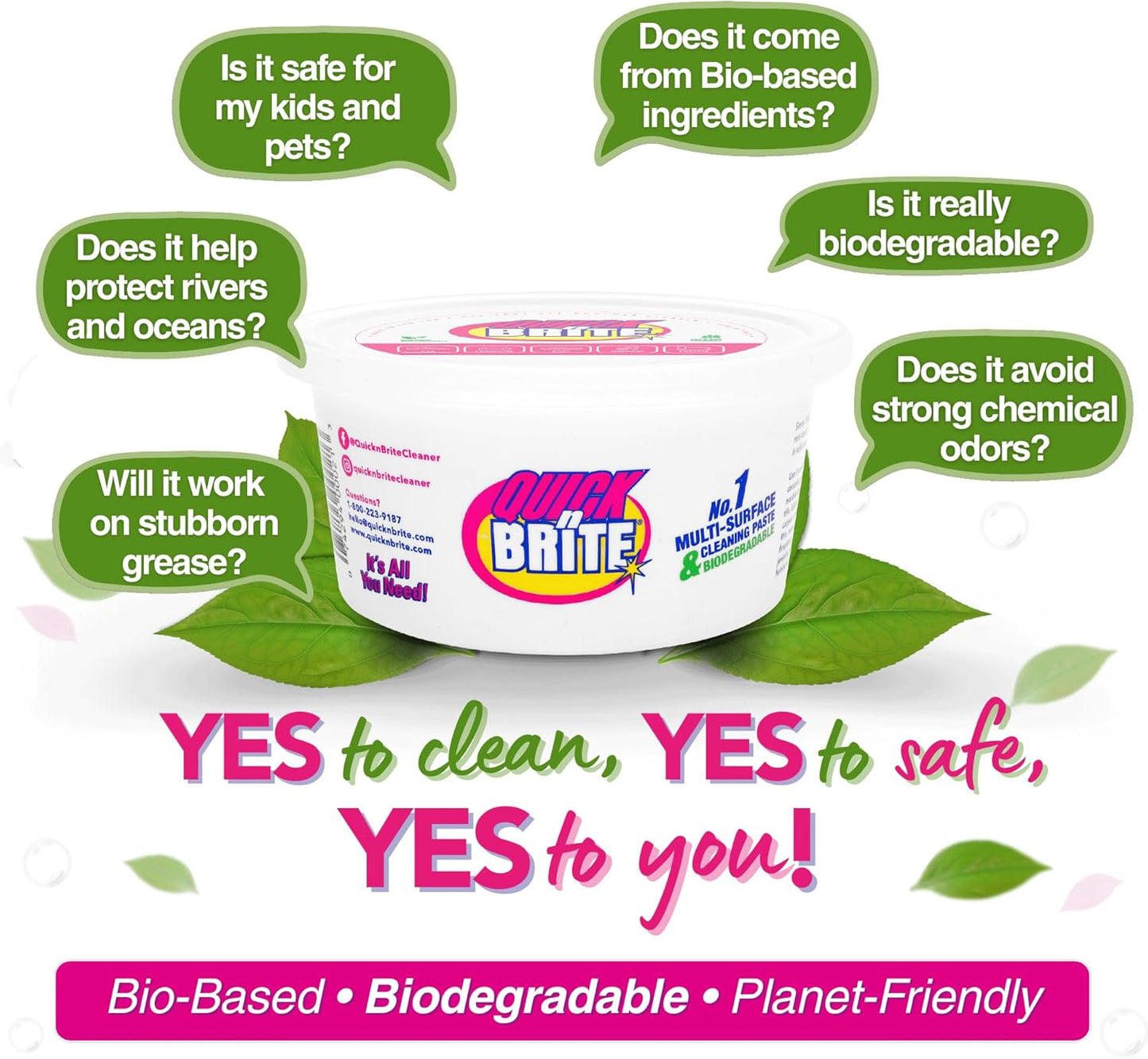 Quick 'n Brite All Purpose Cleaning Paste – Miracle Cleaner for Tough Stains | Eco-Friendly, Non-Toxic, Pet-Safe | Multi-Surface Stain Remover | Made in USA, 12oz (Pack of 2)